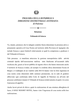 PROCURA DELLA REPUBBLICA DIREZIONE DISTRETTUALE ANTIMAFIA Di Palermo