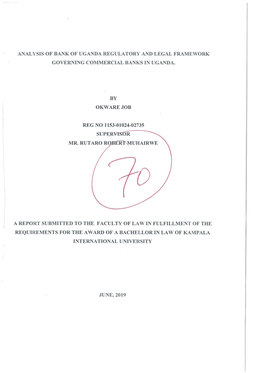 Analysis of Bank of Uganda Regulatory and Legal Framework Governing Commercial Banks in Uganda