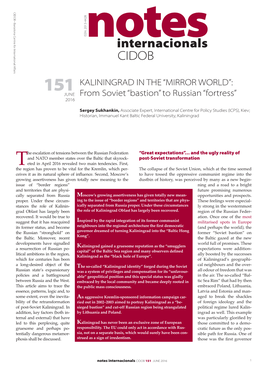 Internacionals CIDOB 151 KALININGRAD in the “MIRROR WORLD”: JUNE from Soviet “Bastion” to Russian “Fortress” 2016