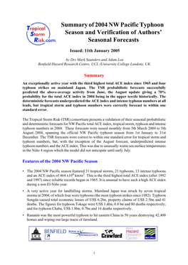 Summary of 2004 NW Pacific Typhoon Season and Verification of Authors’ Seasonal Forecasts