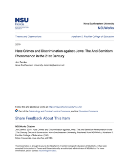 Hate Crimes and Discrimination Against Jews: the Anti-Semitism Phenomenon in the 21St Century