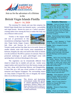 British Virgin Islands Flotilla Tentative Itinerary June 4 - 14, 2020 Thursday – Arrive in Tortola