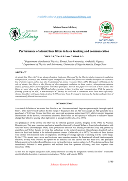 Performance of Atomic Lines Filters in Laser Tracking and Communication