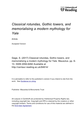 Classical Rotundas, Gothic Towers, and Memorialising a Modern Mythology for Yale