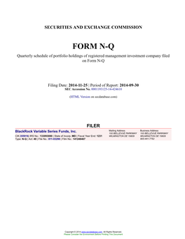 Blackrock Variable Series Funds, Inc. Form N-Q Filed 2014-11-25
