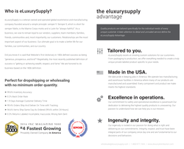 The Eluxurysupply Advantage Eluxurysupply Is a Veteran Owned and Operated Global Ecommerce and Manufacturing Company Founded Around a Simple Principle: Semper Fi