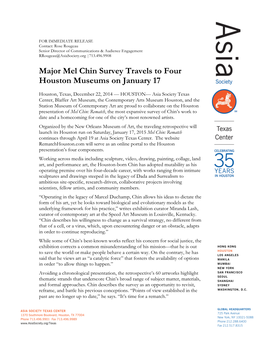 Major Mel Chin Survey Travels to Four Houston Museums on January 17