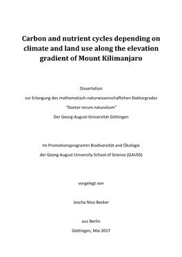 Carbon and Nutrient Cycles Depending on Climate and Land Use Along the Elevation Gradient of Mount Kilimanjaro