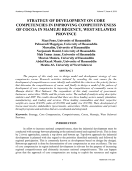 Strategy of Development on Core Competencies in Improving Competitiveness of Cocoa in Mamuju Regency, West Sulawesi Province