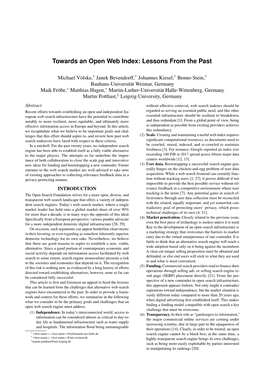 Towards an Open Web Index: Lessons from the Past