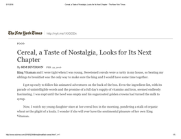 Cereal, a Taste of Nostalgia, Looks for Its Next Chapter ­ the New York Times