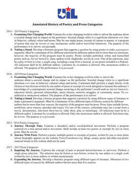 Annotated History of UIL Prose and Poetry Categories[1]