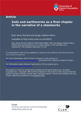 Soils and Earthworms As a Final Chapter in the Narrative of a Steelworks
