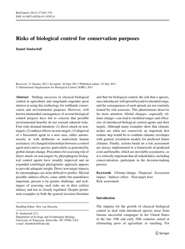 Risks of Biological Control for Conservation Purposes