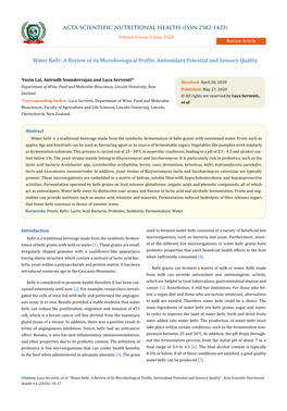 Water Kefir: a Review of Its Microbiological Profile, Antioxidant Potential and Sensory Quality