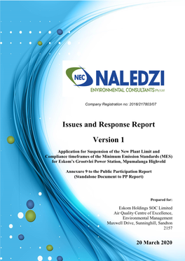 Issues and Response Report Version 1