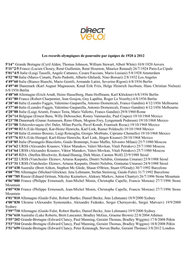 Les Records Olympiques De Poursuite Par Équipes De 1920 À 2012 5'14