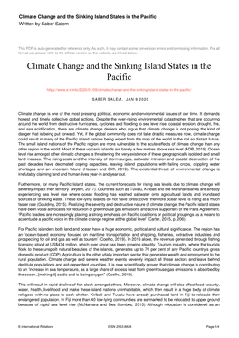 Climate Change and the Sinking Island States in the Pacific Written by Saber Salem