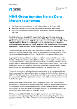 World-Class Darts Competition to Be Held in Copenhagen on 12-13 June 2020 • Nordic Darts Masters to Be Streamed Live on Vi