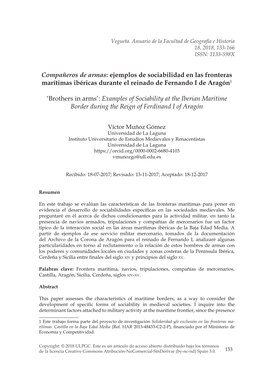 Ejemplos De Sociabilidad En Las Fronteras Marítimas Ibéricas Durante El Reinado De Fernando I De Aragón1