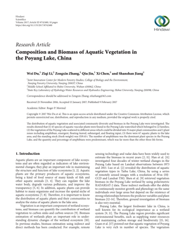 Composition and Biomass of Aquatic Vegetation in the Poyang Lake, China