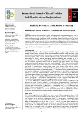 Floristic Diversity of Delhi, India: a Checklist