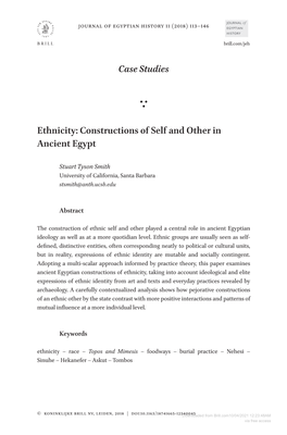 Case Studies Ethnicity: Constructions of Self and Other in Ancient Egypt