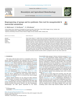 Bioprospecting of Sponge and Its Symbionts New Tool For