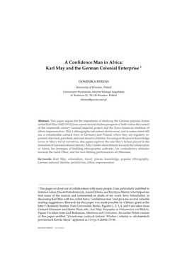 A Confidence Man in Africa: Karl May and the German Colonial Enterprise 1