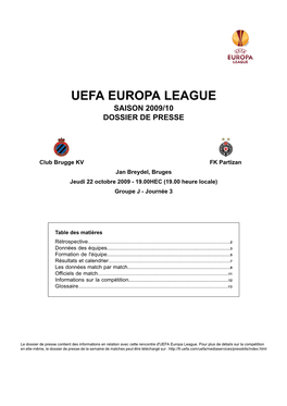 Uefa Europa League Saison 2009/10 Dossier De Presse