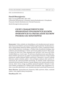 Cechy Charakterystyczne Sprawozdań Finansowych Klubów Sportowych Na Przykładzie Klubów Polskiej Ligi Koszykówki