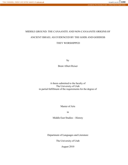 Middle Ground: the Canaanite and Non-Canaanite Origins Of