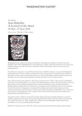 Jean Dubuffet a Festival of the Mind 18 May – 27 June 2018