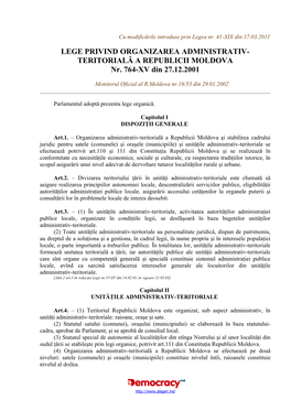 Legea Privind Organizarea Administrativ-Teritorială a Republicii