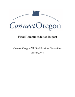Connect Oregon VI Final Recommendation Report
