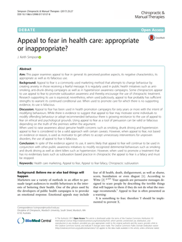 Appeal to Fear in Health Care: Appropriate Or Inappropriate? J