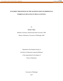 Teachers' Perceptions of the Manifestation of Horizontal Bullying in the K-12 Setting