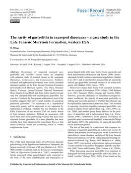 The Rarity of Gastroliths in Sauropod Dinosaurs – a Case Study in the Late Jurassic Morrison Formation, Western USA