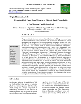 Diversity of Soil Fungi from Thiruvarur District, Tamil Nadu, India