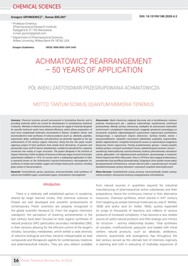Achmatowicz Rearrangement – 50 Years of Application