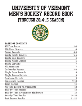University of Vermont MEN's HOCKEY RECORD BOOK