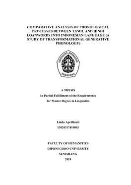 Comparative Analysis of Phonological Processes Between Tamil and Hindi Loanwords Into Indonesian Language (A Study of Transformational Generative Phonology)