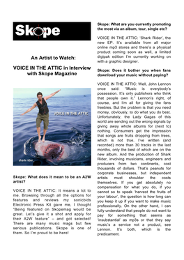 An Artist to Watch: VOICE in the ATTIC in Interview with Skope Magazine