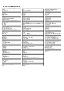 List of Confirmed Businesses