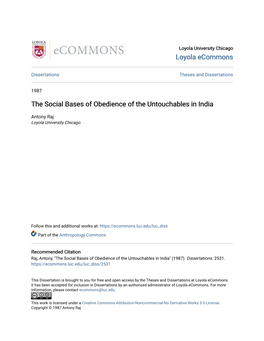 The Social Bases of Obedience of the Untouchables in India