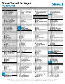 Shaw Channel Packages Vancouver Effective May 30, 2013