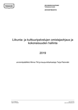 Liikunta- Ja Kulttuuripalvelujen Omistajaohjaus Ja Kokonaisuuden Hallinta