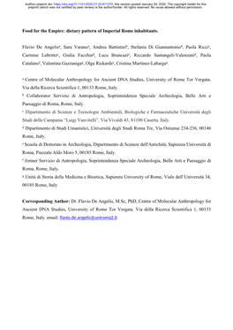 Food for the Empire: Dietary Pattern of Imperial Rome Inhabitants