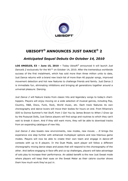 Ubisoft® Announces Just Dance® 2