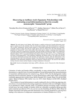 Discovering an Antillean Anolis (Squamata: Polychrotidae) with Contrasting Sexual Dichromatism in Otherwise Sexually Monomorphic “Chamaeleolis” Group